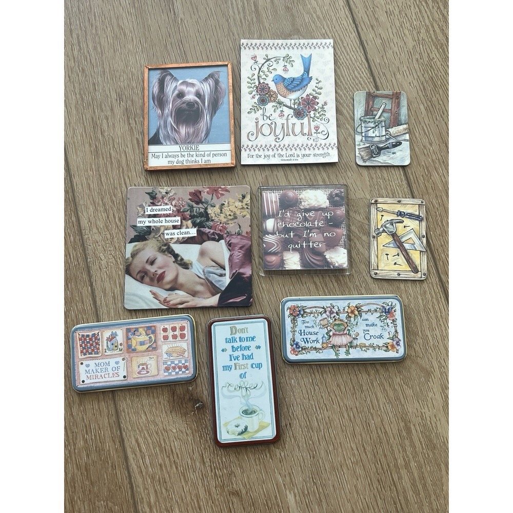 Vintage Lot Of 9 Fridge Magnets Housework Chocolate‎ Yorkie